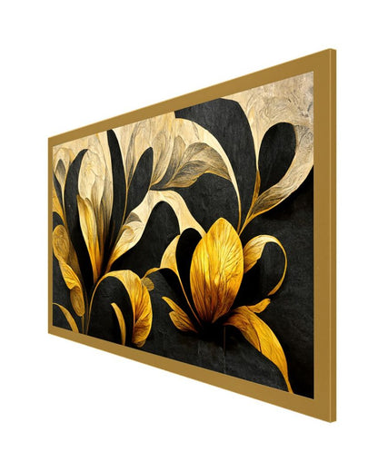 Gold & Black Abstract Design 3D Floral Illustration Canvas Painting For Wall Decor