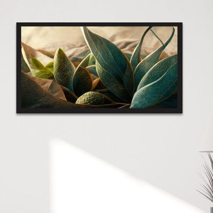 Elegance In Tropical Printed Leaves Canvas Wall Art With Frame