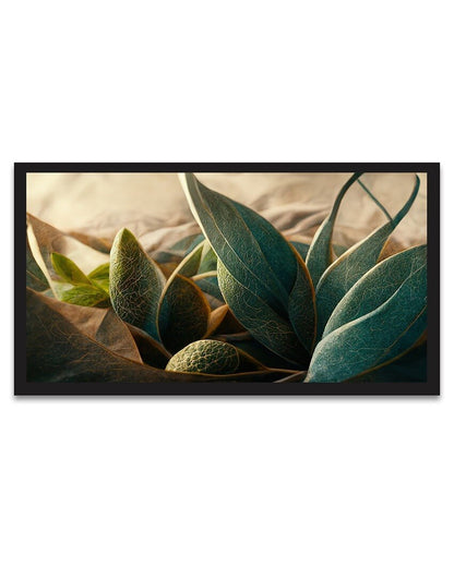 Elegance In Tropical Printed Leaves Canvas Wall Art With Frame