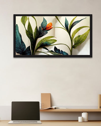 Bold Elements Of Plants Leaves & Flowers Canvas Wall Painting With Frame