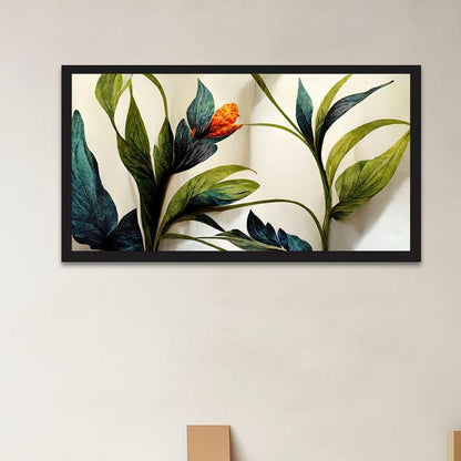 Bold Elements Of Plants Leaves & Flowers Canvas Wall Painting With Frame