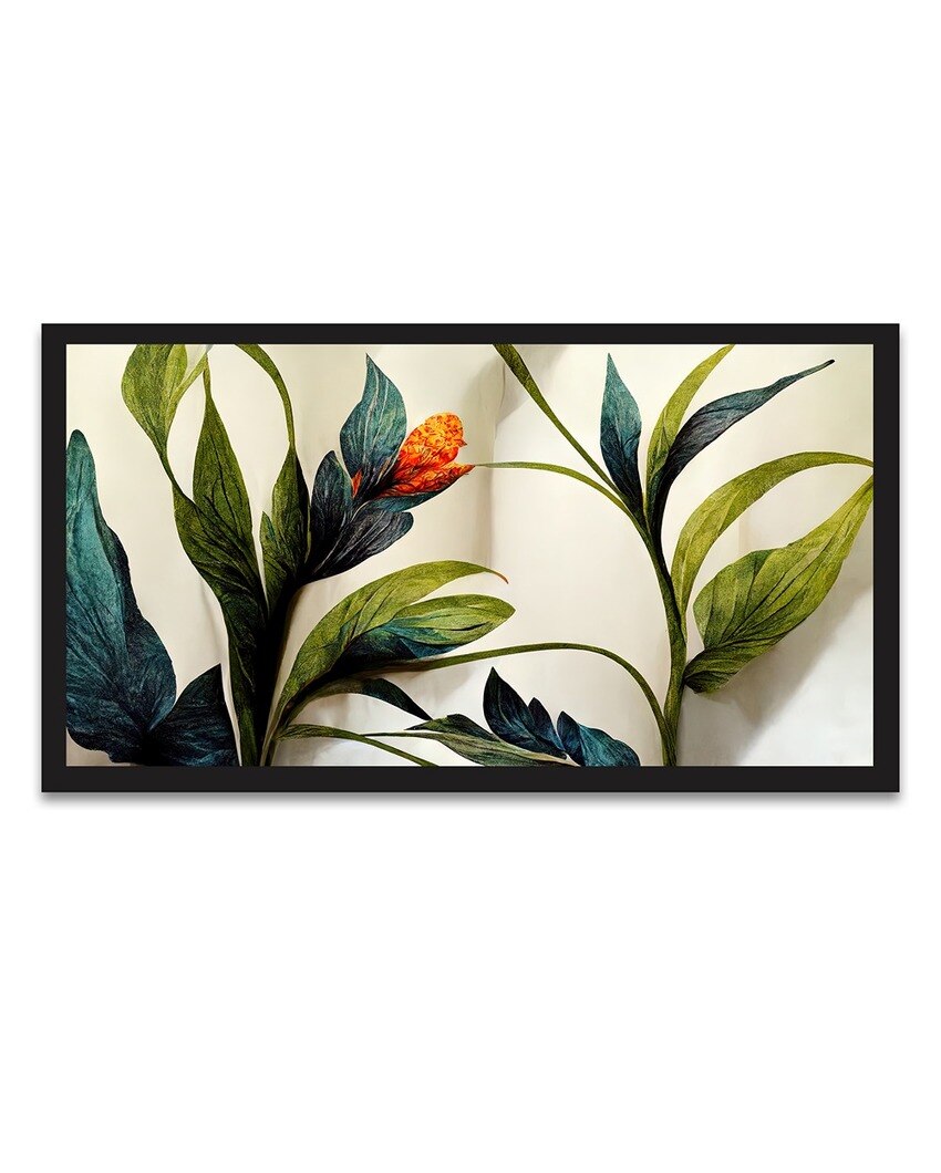 Bold Elements Of Plants Leaves & Flowers Canvas Wall Painting With Frame