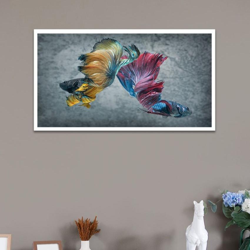 Traditional Vastu Fishes Canvas Painting With Floating Frame For Wall Décor