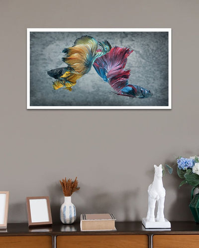 Traditional Vastu Fishes Canvas Painting With Floating Frame For Wall Décor