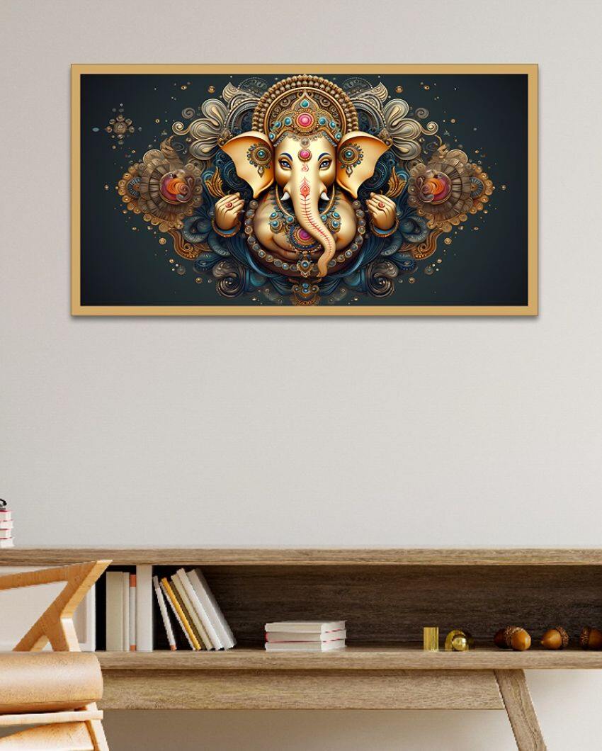 Vibrant Ganesha Premium Painting With Frame For Home Decoration