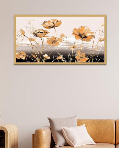 Abstract Floral Art Golden Canvas Wall Painting