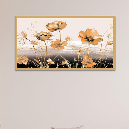 Abstract Floral Art Golden Canvas Wall Painting