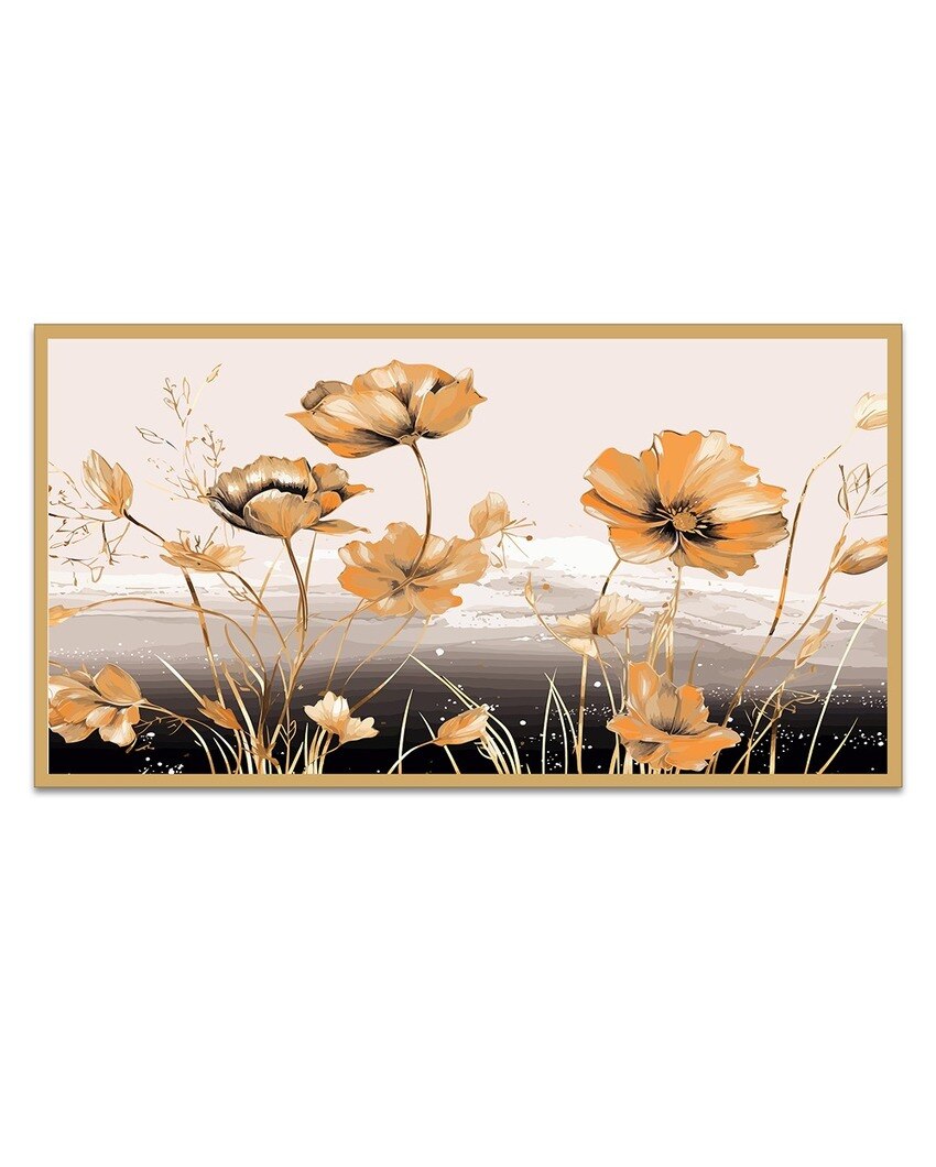 Abstract Floral Art Golden Canvas Wall Painting