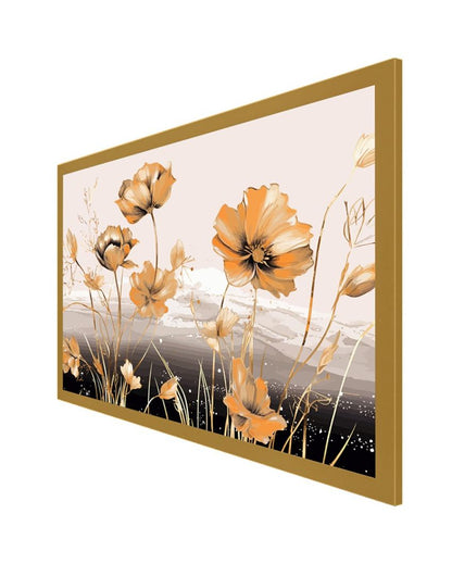 Abstract Floral Art Golden Canvas Wall Painting