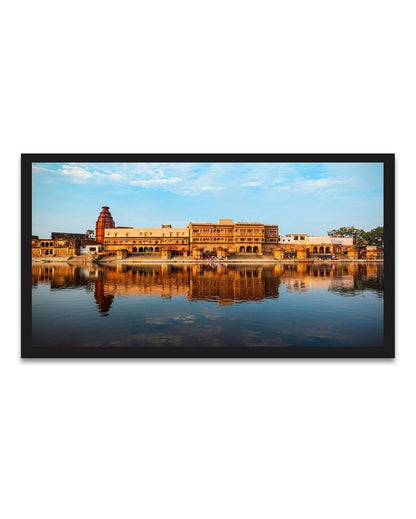 Beautiful Ganga Ghat Krishna Temple Vrindavan Canvas Painting For Wall Decoration