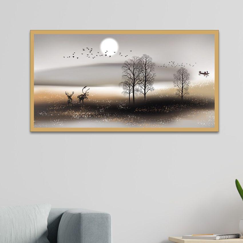 Moon Tree Framed Art Canvas Prints Forest Elk Picture Wall Decor