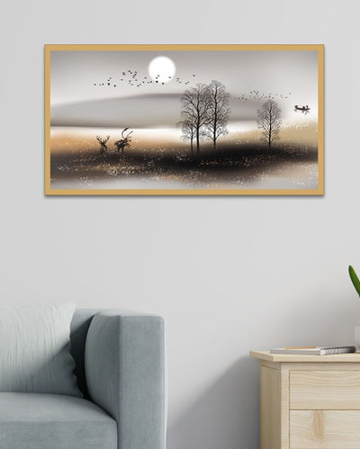 Moon Tree Framed Art Canvas Prints Forest Elk Picture Wall Decor