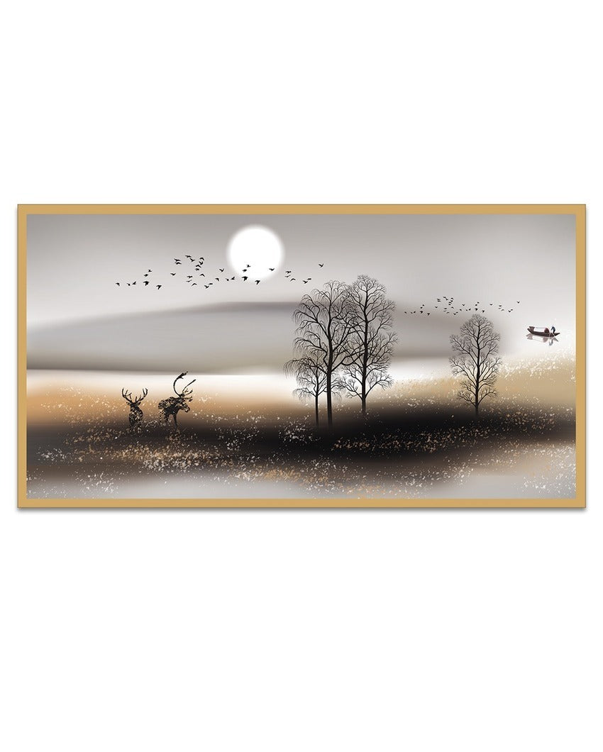 Moon Tree Framed Art Canvas Prints Forest Elk Picture Wall Decor