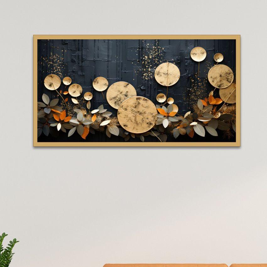 Modern Art Golden Flower Floating Frame Wall Painting