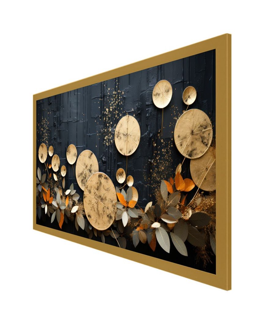 Modern Art Golden Flower Floating Frame Wall Painting