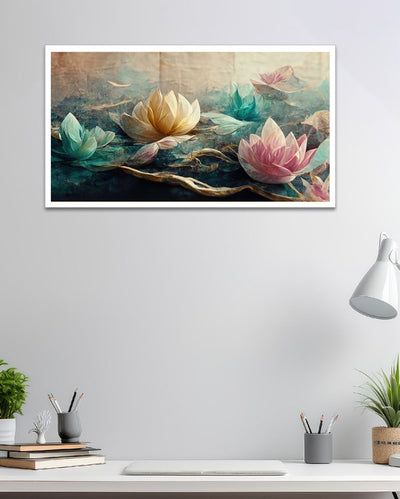 Elegant Multicolor 3D Lotus Flower Canvas Painting For Home Decor