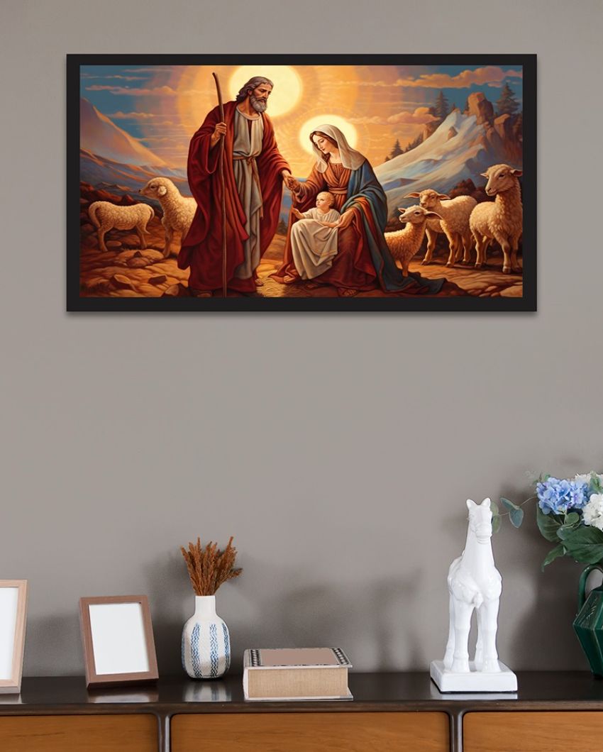 Mary & Joseph Caressing Baby Jesus Religious Canvas Wall Painting