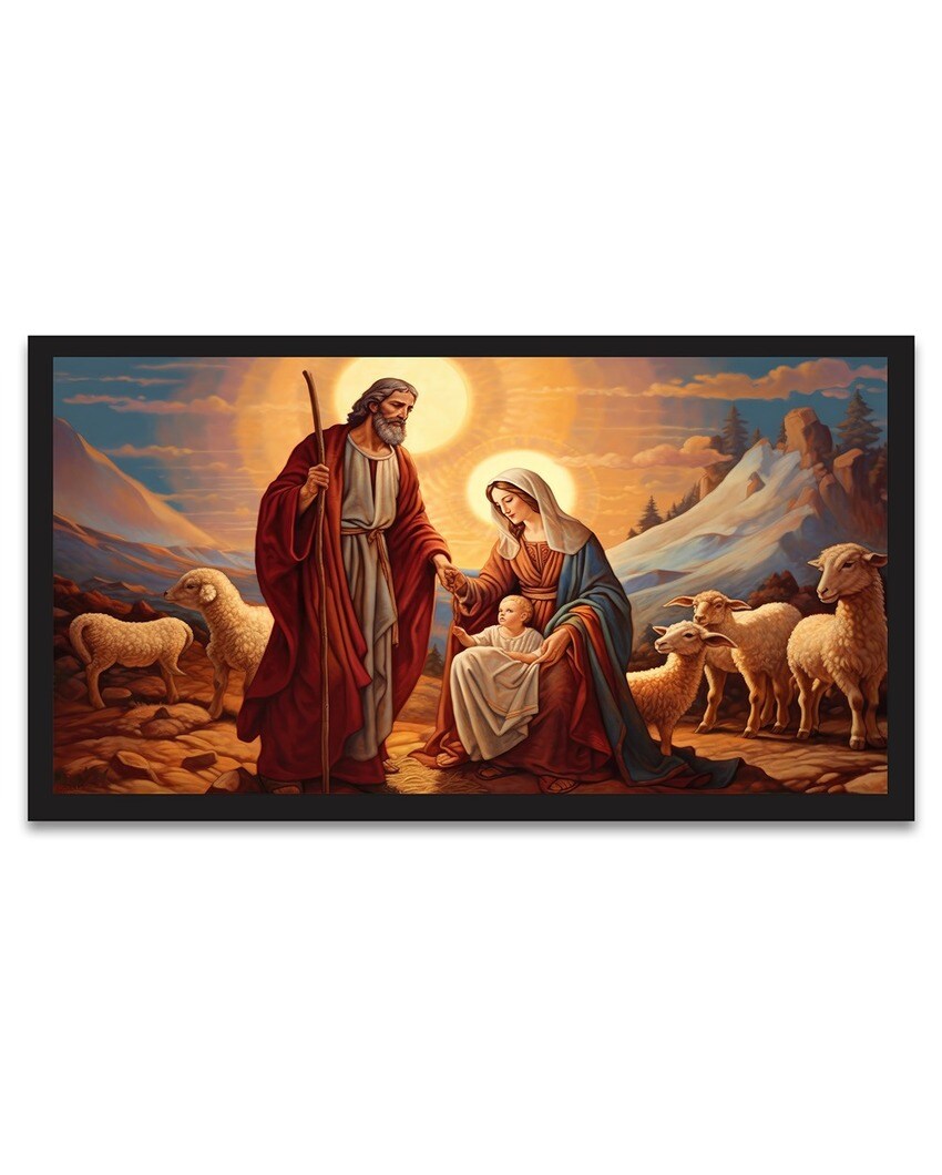 Mary & Joseph Caressing Baby Jesus Religious Canvas Wall Painting