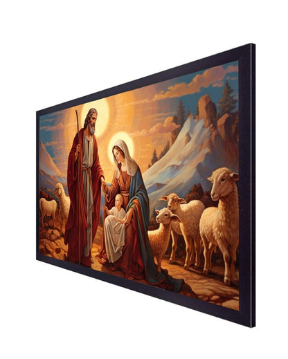 Mary & Joseph Caressing Baby Jesus Religious Canvas Wall Painting