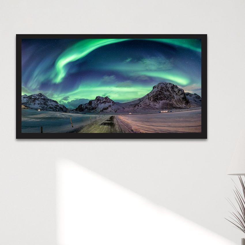 Beautiful Northern Lights & Snowy Mountain Range Floating Frame Canvas