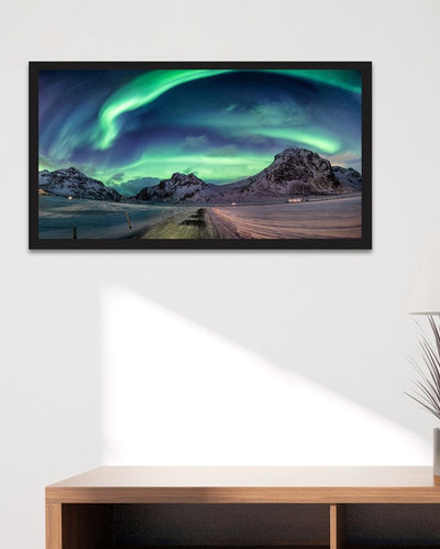 Beautiful Northern Lights & Snowy Mountain Range Floating Frame Canvas