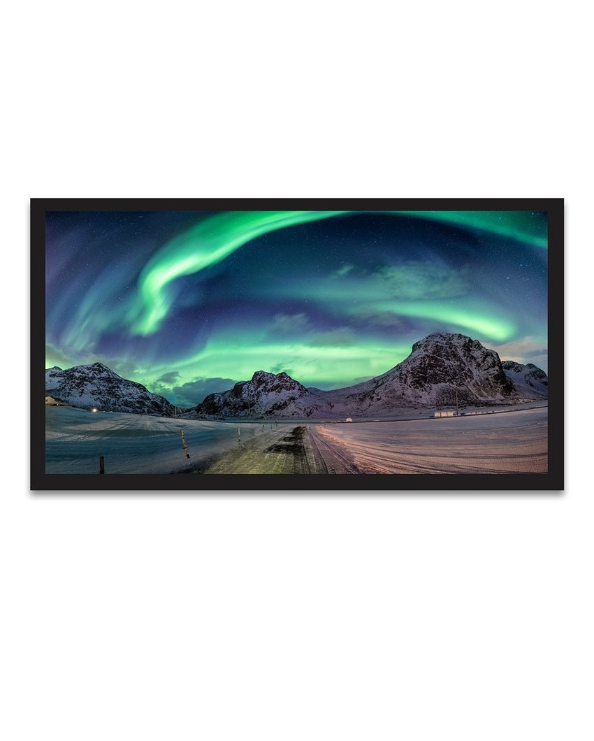 Beautiful Northern Lights & Snowy Mountain Range Floating Frame Canvas