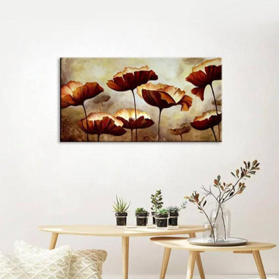 Brown Flowers Design Canvas Printed Wall Painting 24x12 inches