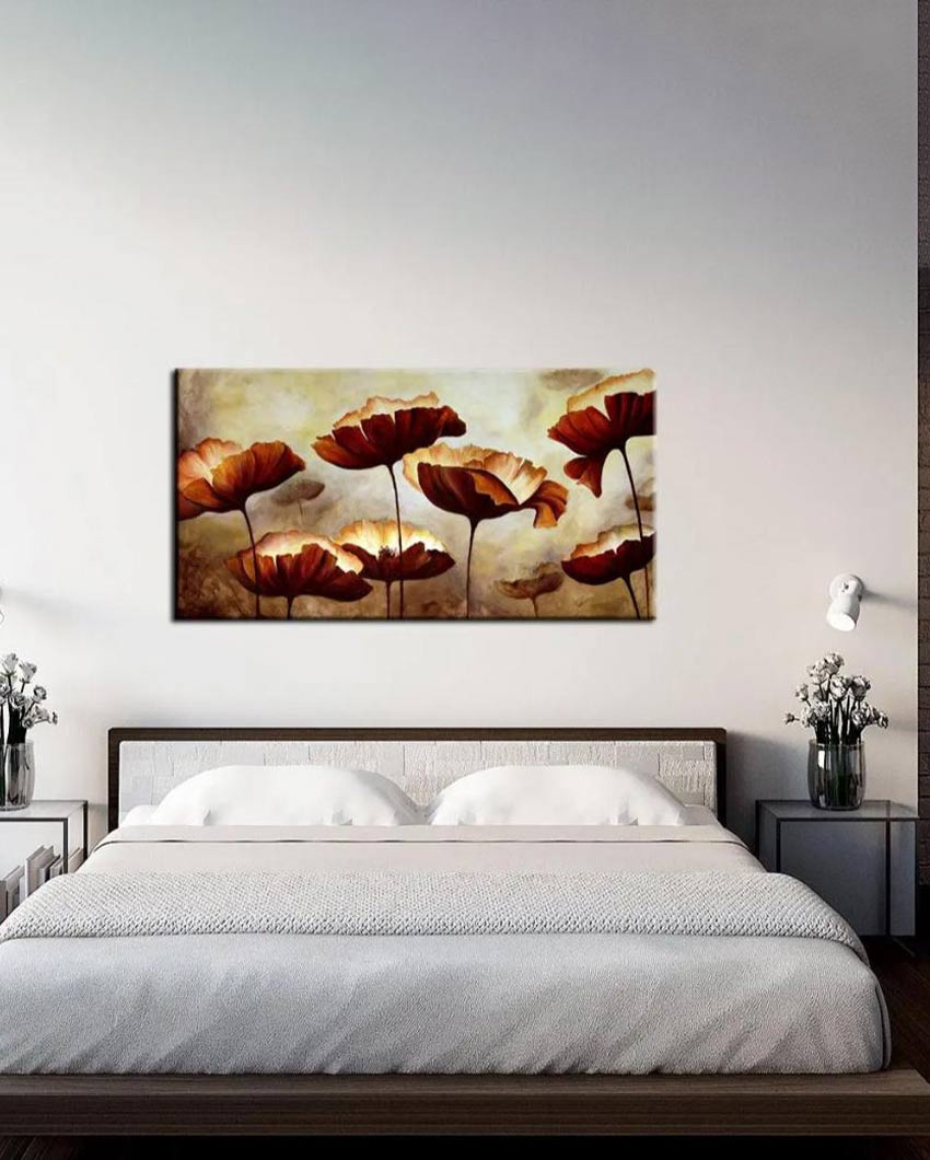 Brown Flowers Design Canvas Printed Wall Painting 24x12 inches