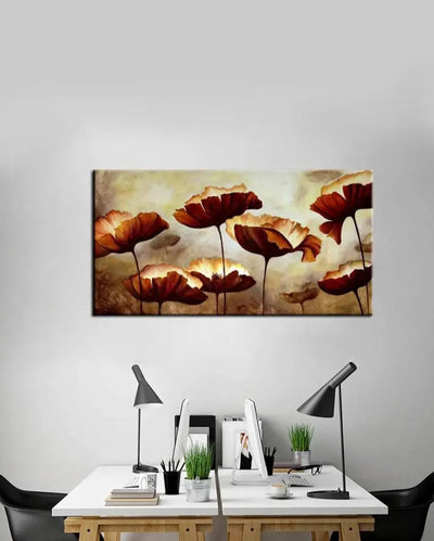 Brown Flowers Design Canvas Printed Wall Painting 24x12 inches