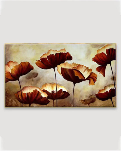 Brown Flowers Design Canvas Printed Wall Painting 24x12 inches