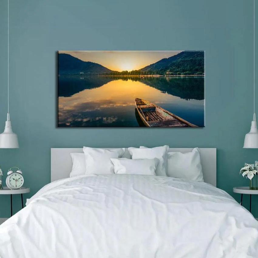 Big Panoramic Sunrise Ocean Scenery Canvas Wall Painting 24x12 inches