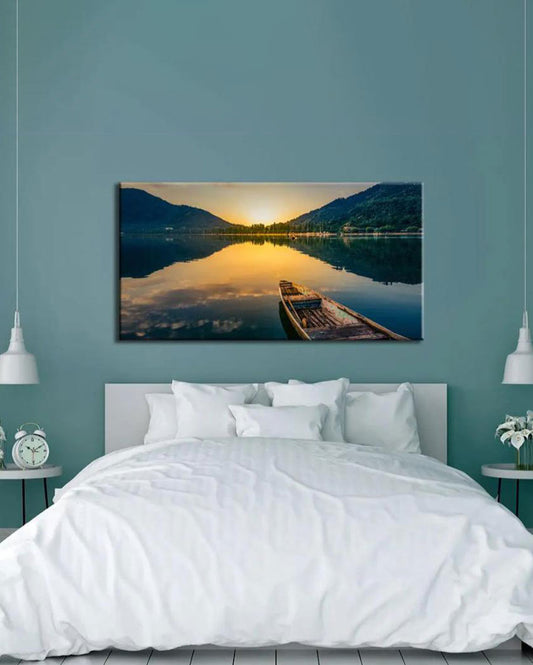 Big Panoramic Sunrise Ocean Scenery Canvas Wall Painting 24x12 inches