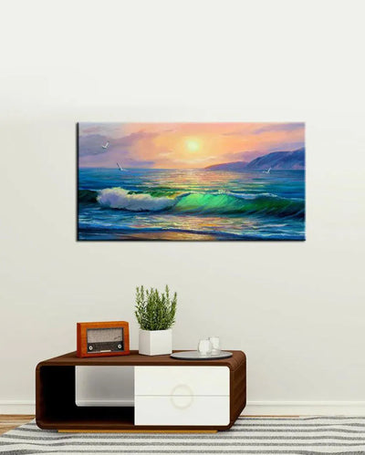 Decorative Sea Sunset Scenery Canvas Wall Painting 24x12 inches