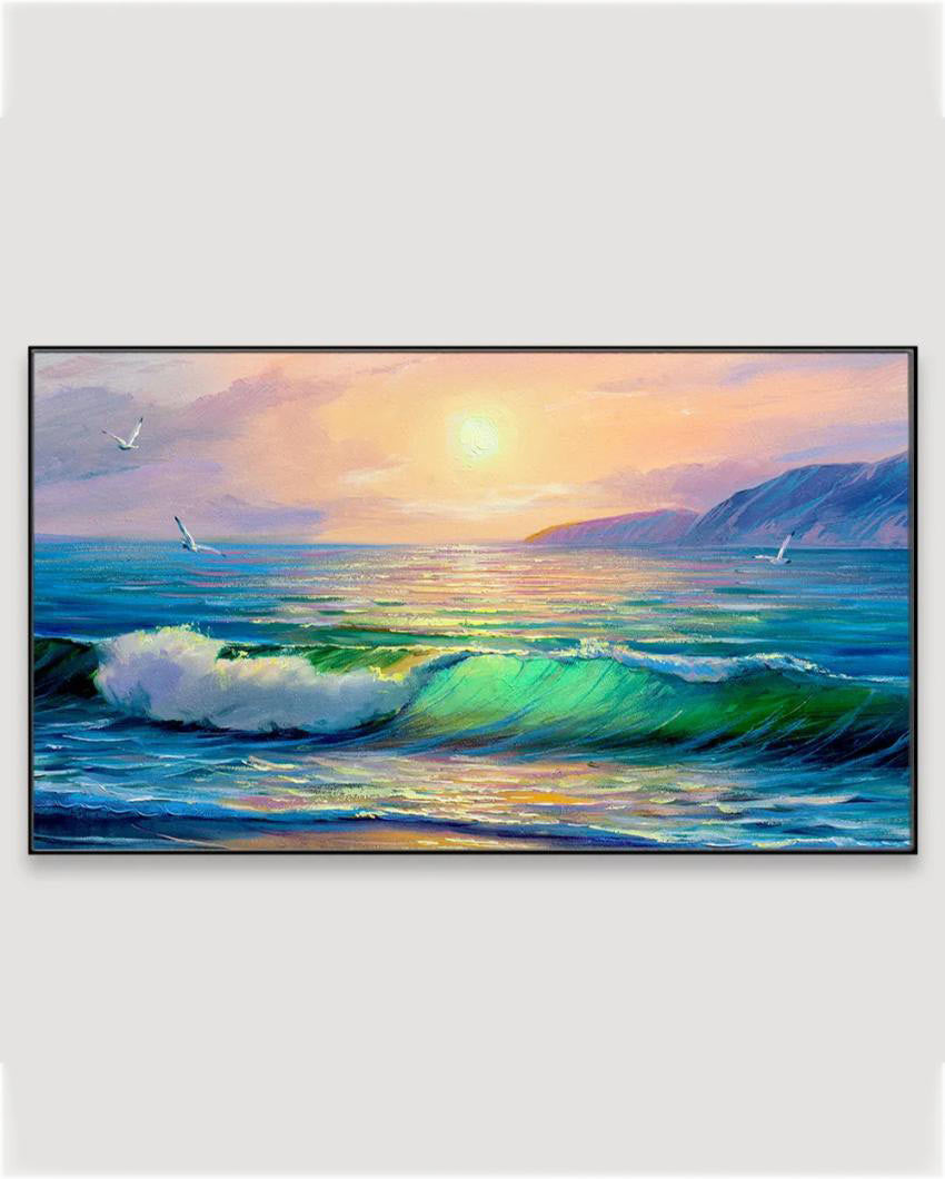 Decorative Sea Sunset Scenery Canvas Wall Painting 24x12 inches