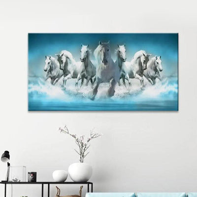 Seven Running Horses Canvas Wall Painting 24x12 inches