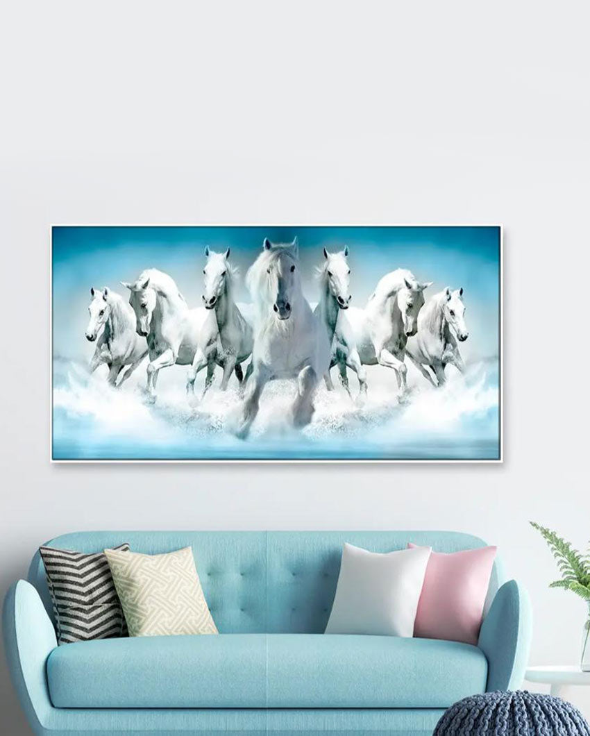 Seven Running Horses Canvas Wall Painting 24x12 inches