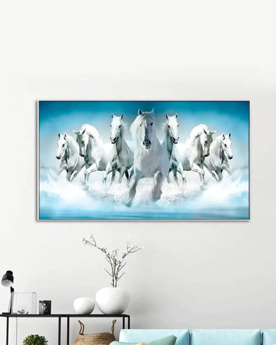 Seven Running Horses Canvas Wall Painting 24x12 inches