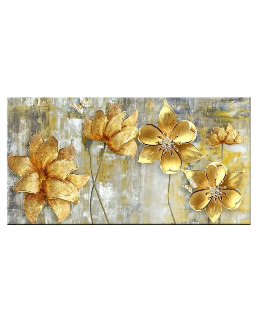 Blossoms Majestic Golden Flowers Panoramic Canvas Wall Painting 24x12 inches