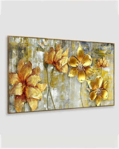 Blossoms Majestic Golden Flowers Panoramic Canvas Wall Painting 24x12 inches