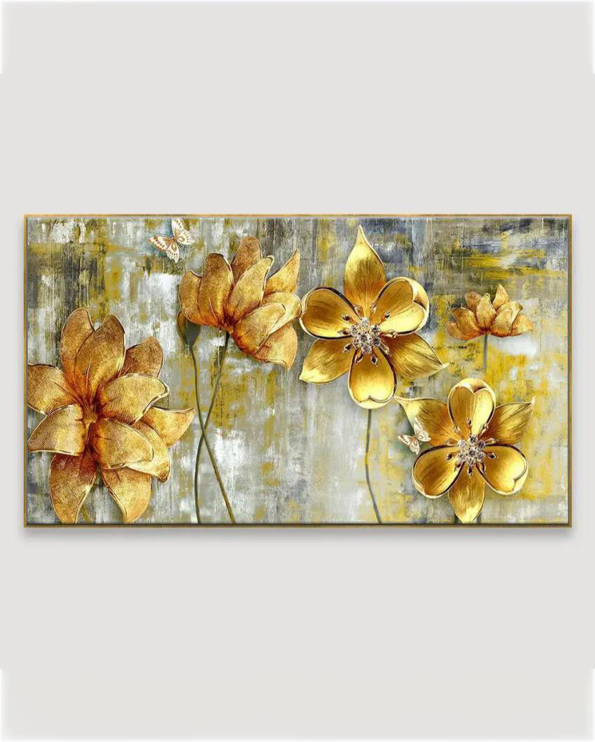 Blossoms Majestic Golden Flowers Panoramic Canvas Wall Painting 24x12 inches