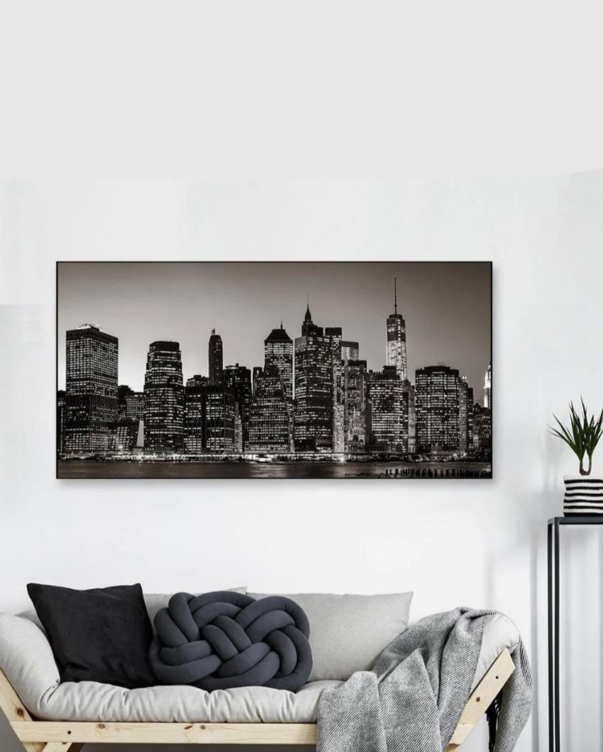 Manhattan's Night View Canvas Frame Wall Painting 24x12 inches