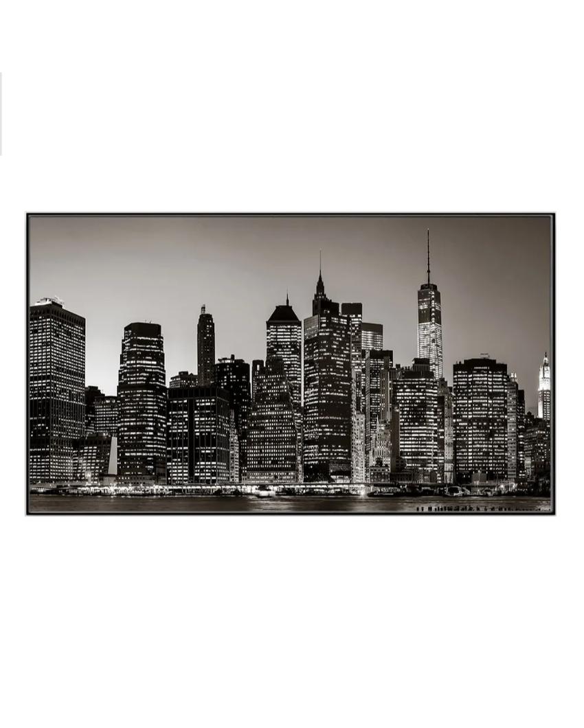 Manhattan's Night View Canvas Frame Wall Painting 24x12 inches