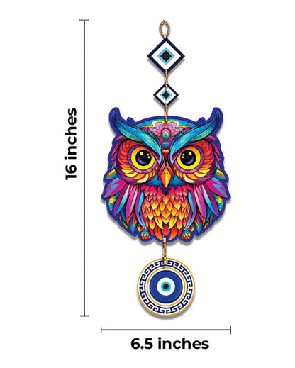 Wooden Owl Evil Eye Wall Hanging | 7 x 21 inches