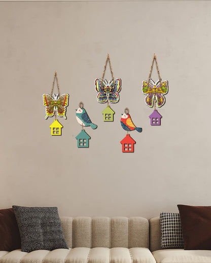 Wooden Butterfly And Birds Wooden Wall Hangings | Set of 5