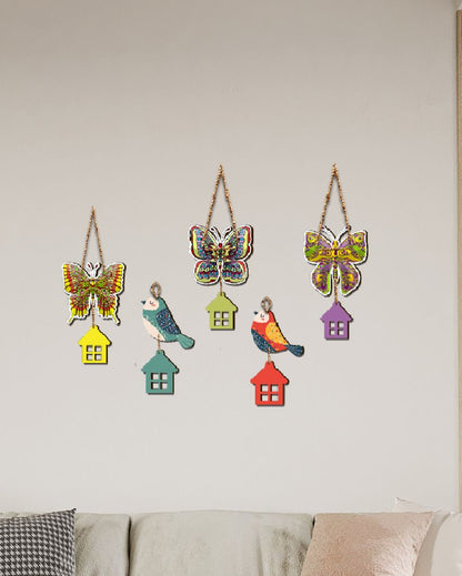 Wooden Butterfly And Birds Wooden Wall Hangings | Set of 5