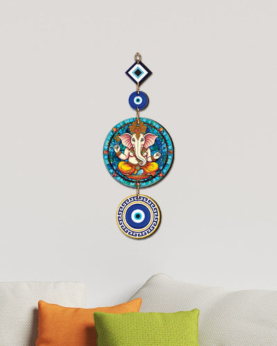 Evil Eye Wooden Wall Hanging | 7 x 20 inches