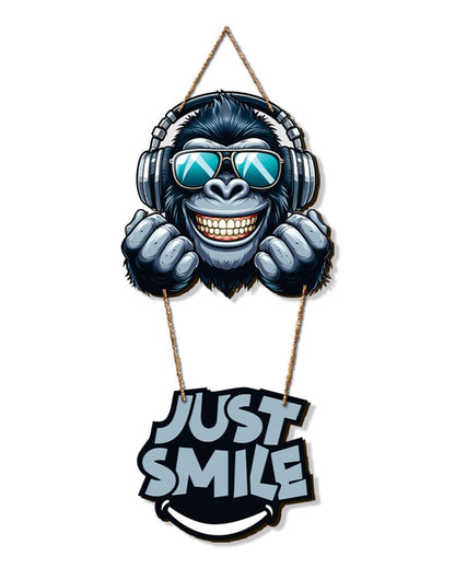 Just Smile Cartoon Gorilla With Sunglasses Printed Wooden Wall Hanging | 12 x 29 inches