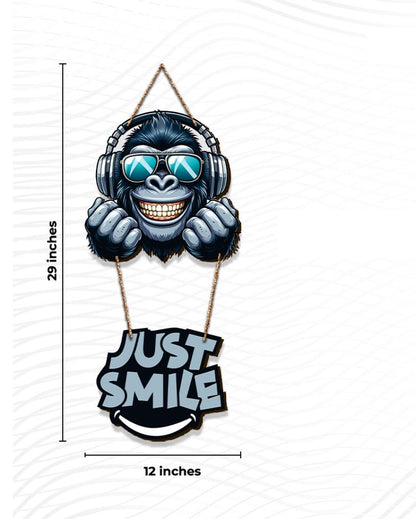 Just Smile Cartoon Gorilla With Sunglasses Printed Wooden Wall Hanging | 12 x 29 inches