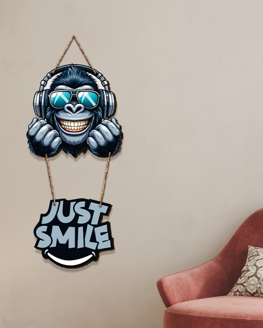 Just Smile Cartoon Gorilla With Sunglasses Printed Wooden Wall Hanging | 12 x 29 inches