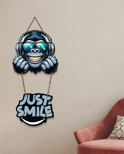 Just Smile Cartoon Gorilla With Sunglasses Printed Wooden Wall Hanging | 12 x 29 inches